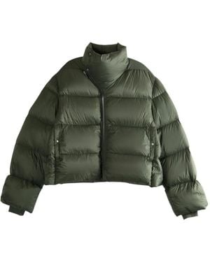 Rick Owens Down Jacket With Asymmetrical Zip - Green