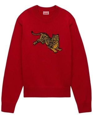 KENZO Jumping Tiger' Cotton-Wool Blend Sweater - Red