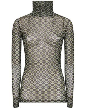 Dries Van Noten Mesh Top With Mini Tie Print - Black