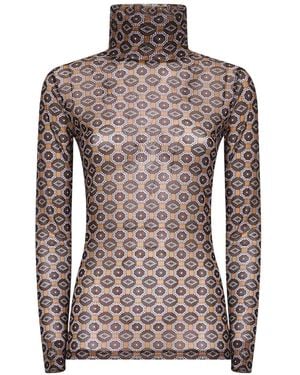 Dries Van Noten Mesh Top With Mini Tie Print - Brown