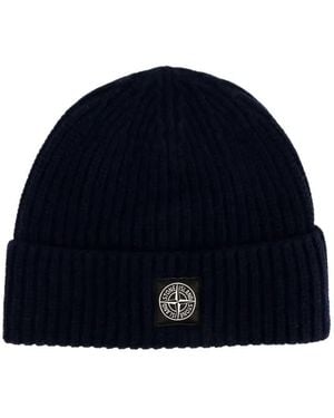 Stone Island Logo-Patch Beanie - Blue