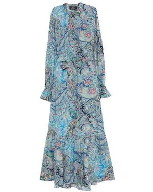 Etro Long Dress With Ruffles And Paisley Pattern - Blue