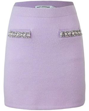 Self-Portrait Lilac Crystal Trim Knit Skirt - Purple