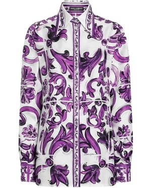 Dolce & Gabbana Majolica-Print Silk Twill Shirt - Purple