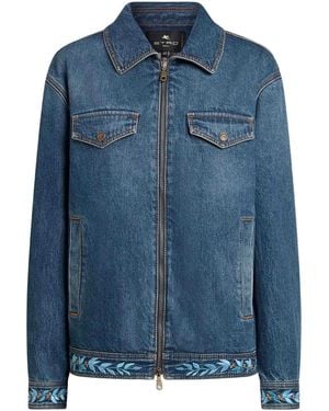 Etro Relaxed Fit Denim Jacket Pointed Collar - Blue