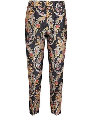 Etro Slim Fit Cropped Trousers With Paisley Pattern - Black