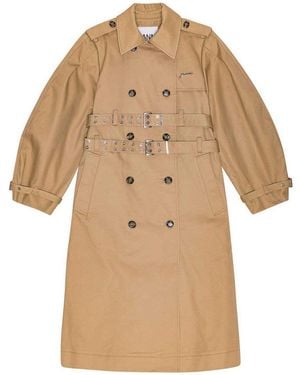 Ganni Long Trench Coat - Natural