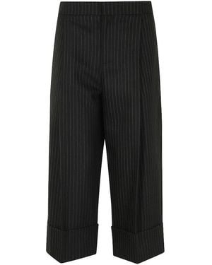 Elisabetta Franchi Wool Pinstripe Trousers - Black