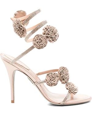 Rene Caovilla Pale Embellished Spiral-Strap Sandals - White
