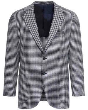 Kiton Houndstooth-Print Blazer - Blue