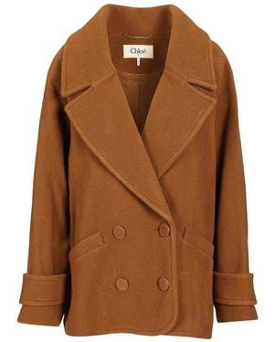 Chloé Short Double-Breasted Wool Coat - Brown
