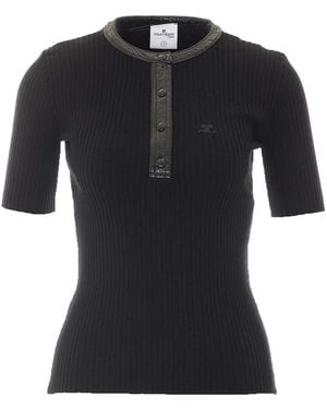 Courreges Contrasted Vinyl T-Shirt - Black
