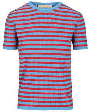 Valentino Garavani Ribbed And Striped Cotton T-Shirt - Pink