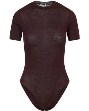 Alaïa Wool-Blend Crewneck Bodysuit Top - Purple