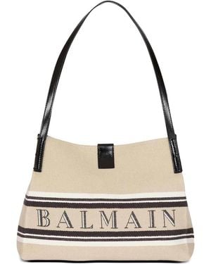 Balmain Release Small Canvas And Leather Tote - White