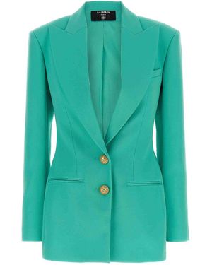 Balmain Logo Button Double-Breasted Blazer - Green