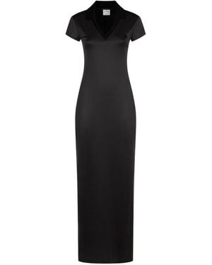 Courreges V-Neck Logo-Embroidered Maxi Dress - Black