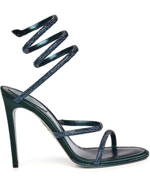 Rene Caovilla Cleo Satin Sandals With Crystals - Blue