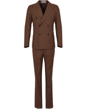 Tagliatore Vesuvio Double-Breasted Pinstripe Suit - Brown