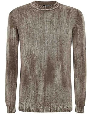 Avant Toi Tonal Effect Round Neck Off Gauge Pullover - Grey