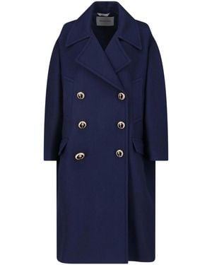 Balenciaga Double-Breasted Wool Pea Coat - Blue