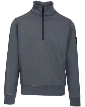 Stone Island Organic Cotton Sweatshirt With Short Zip - Grey