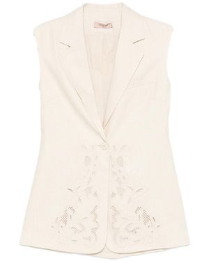 Twinset Embroidered Sleeveless Waistcoat - Natural
