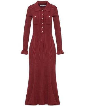 Self-Portrait Ribbed Knit Midi Dress - Red