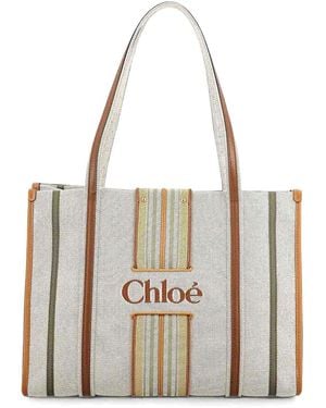 Chloé Woody Loop Canvas Tote Bag - White