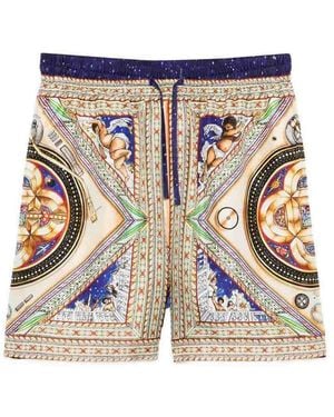 CASABLANCA All-Over Graphic Print Silk Shorts - Blue