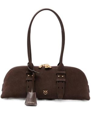 Pinko Suede Horizontal Bowling Bag - Brown