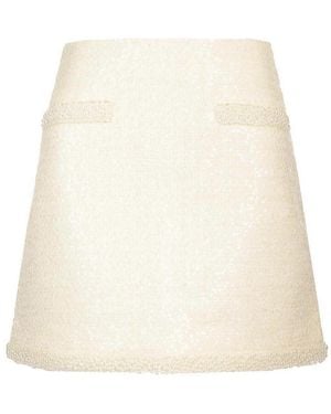 Self-Portrait Cream Boucle Pearl Trim Mini Skirt - Natural
