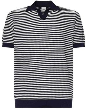 Eleventy Striped Cotton Polo Shirt - Blue