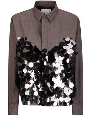 Sacai Suiting X Sequin Embroidery Shirt - Grey
