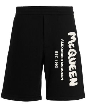 McQueen Bermuda Shorts With Graffiti Logo Print - Black