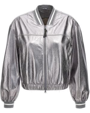 Brunello Cucinelli Leather Bomber Clothing - Grey