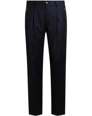 Etro Wool Flannel One-Pleat Trousers - Blue