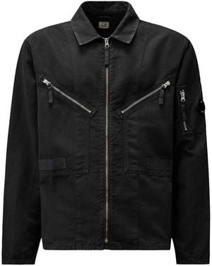 C.P. Company Cotton Shirt And Linen With Zip - Black