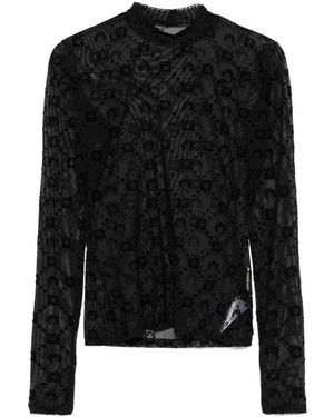 Marine Serre Monogram Mesh Flock Highneck Top - Black
