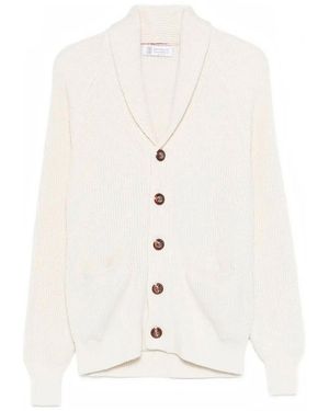 Brunello Cucinelli English Rib Knit Cardigan - White