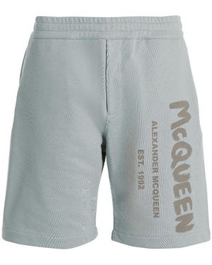 McQueen Logo Print Bermuda Shorts - Grey