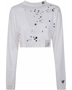 Maison Mihara Yasuhiro Embellished Distressed Long Sleeves Mini Tee - Grey