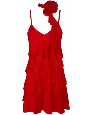 Blugirl Blumarine Satin Dress With Rouges - Red