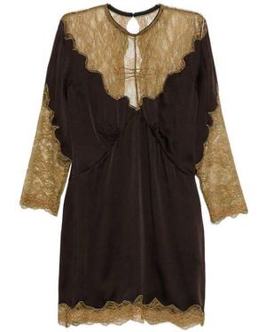 The Attico Satin And Lace Mini Dress - Black