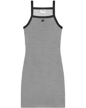 Courreges Houndstooth Mini Dress with Square Neckline - Grey