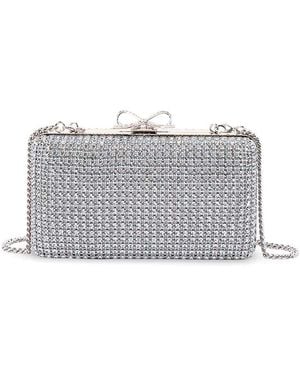 Self-Portrait Crystal Chainmail Clutch Bag - Grey