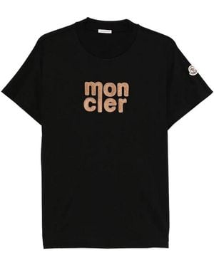 Moncler Cotton T-Shirt With Ribbed Crew Neck And Teddy Logo Patch - Black