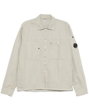 C.P. Company Cotton Linen Blend Zip-Up Shirt Jacket - White