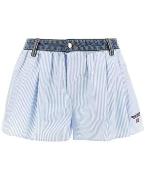 Alexander Wang Oxford Striped Cotton Boxer Shorts With Pleats - Blue