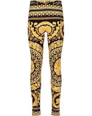 Versace Leggings With Iconic Baroque Print - Yellow